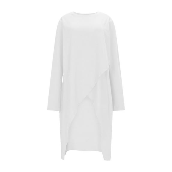 Asymmetrical Tops for Women Casual Long Sleeve Crew Neck High Low Tops Fashion Fall Basic Long Blouse