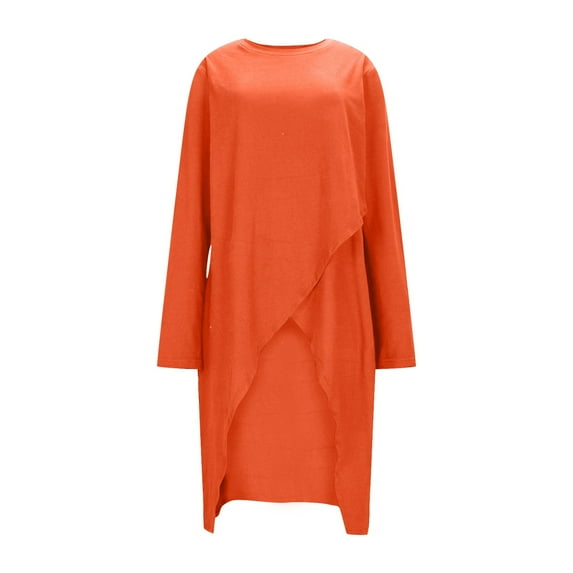 Asymmetrical Tops for Women Casual Long Sleeve Crew Neck High Low Tops Fashion Fall Basic Long Blouse