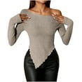 thumbnail image 1 of Asymmetrical Tops for Women Long Sleeve Knit Slim Fit Base Sweater Off Shoulder Sexy Solid Pullover Y2k Clothes (M, Beige), 1 of 5