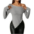 thumbnail image 1 of Asymmetrical Tops for Women Long Sleeve Knit Slim Fit Base Sweater Off Shoulder Sexy Solid Pullover Y2k Clothes (XL, Gray), 1 of 5