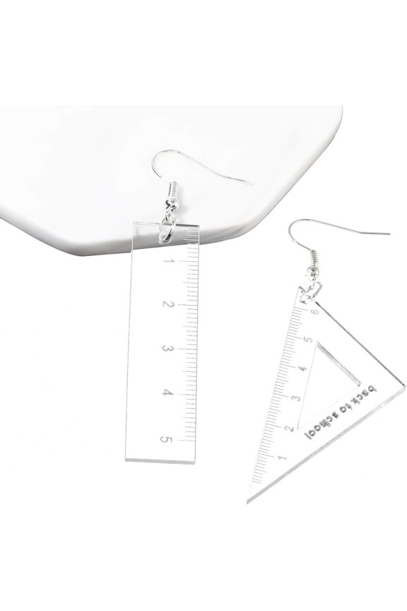 Asymmetrical Triangle Straight Ruler Earrings Dangle Blue Drop Earrings Math Teacher Jewelry 80s Party Favors