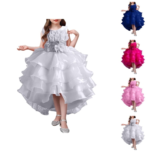 Asymmetrical Tulle Train Dress for Kids – Lace Ball Gown for Flower Girls, Dreamy Wedding Guest Outfit, Whimsical Spin on Pink Dress for Girls Formality