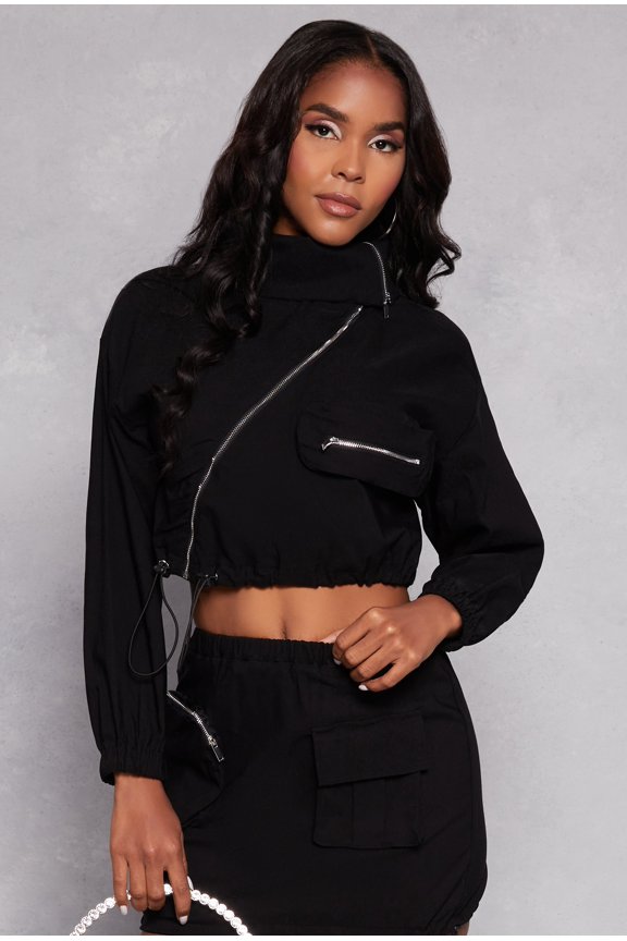 Asymmetrical Zip Front Cropped Jacket
