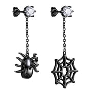 Asymmetry Halloween Black Spider Web Tarantula Dangle Earring Gothic Statement Cosplay Party Jewelry Gift for Women Men