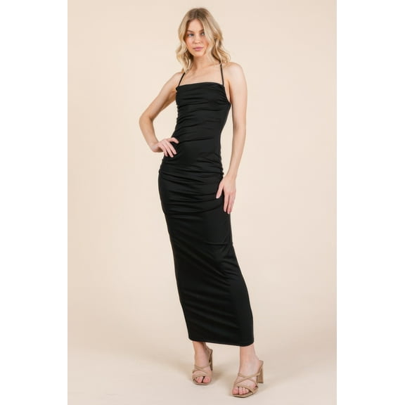 Asymmetry Ruched Double Layered Maxi Dress