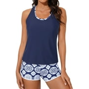 Asyoly 3 Piece Tankini Sets for Women Swimwear Swimsuits Athletic Bathing Suits Navy 2XL