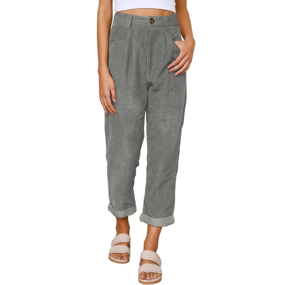 Asyoly Corduroy Pants for Women Solid Casual High Waisted Straight Leg Pants Loose Comfy Trousers with Pockets