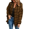 thumbnail image 1 of Asyoly Shacket Jacket For Women Plaid Long Sleeve Button Down Distressed Casual Shirt Jacket Boyfriend Style Oversized Coat Loose Outerwear With Pockets, 1 of 7