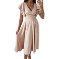 thumbnail image 1 of Asyoly  Wedding Guest Dresses for Women 2023 Deep V Neck Midi Rehearsal Dinner Long Dresses High Waist A Line  Dress, 1 of 5