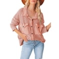 thumbnail image 1 of Asyoly Women Button Down Waffle Shirt Shacket Jacket Long Sleeve Oversize Casual Shirt Coats Tops With Pocket, 1 of 7