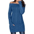 thumbnail image 1 of Asyoly Women Off Shoulder Knit Sweater Dresses  Long Sleeve Bodycon Pullover Jumper With Pocket, 1 of 4