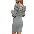 thumbnail image 1 of Asyoly Women Sexy Square Neck Knit Sweater Dress Bubble sleeve Bodycon Mini Pullover Dresses, 1 of 8