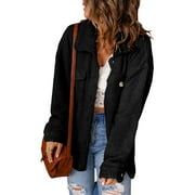 Asyoly Women Winter Fleece Coat Long Sleeve Button Down Solid Color Sherpa Shacket Jackets Lapel Fuzzy Warm Outerwear With Pocket