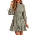thumbnail image 1 of Asyoly Women's Autumn Tunic Dress Elegant Long Lantern Sleeve Ruffle Neck Flowy Swing Dresses, 1 of 6