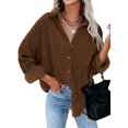 thumbnail image 1 of Asyoly Womens Corduroy Button Down Shirts Jacket Boyfriend Long Sleeve Solid Color Shacket Jacket Oversized Coats Casual Loose Tops with Pocket, 1 of 5