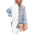 thumbnail image 1 of Asyoly Womens Corduroy Shirts Button Down Shacket Jacket Boyfriend Long Sleeve Color Block Oversized Blouses Tops With Pockets, 1 of 8
