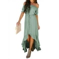 thumbnail image 1 of Asyoly Womens Dresses Off Shoulder Maxi Dresses Short Sleeve High Low Ruffle Evening Party Dress Solid Cocktail Skater Dresses, 1 of 6
