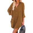thumbnail image 1 of Asyoly Womens Dresses Solid Button Down Oversized Corduroy Shirt Dress Casual Long Sleeve Tunic Dresses with Pockets, 1 of 5