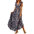 thumbnail image 1 of Asyoly Womens Dresses Summer Shirt Ruffle Sleeve Crop Tops Elastic Waist Chiffon Flowy Maxi Dresses Two Piece Sets, 1 of 7