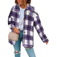 thumbnail image 1 of Asyoly Womens Flannel Plaid Shacket Jacket Long Sleeve Lapel Button Down Color Block Coat Boyfriend Outwear, 1 of 3