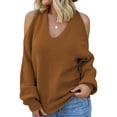 thumbnail image 1 of Asyoly Womens Halter Neck Cold Shoulder Sweater Long Sleeve V Neck Solid Color Knit Pullover Sexy Jumper Loose Top, 1 of 5