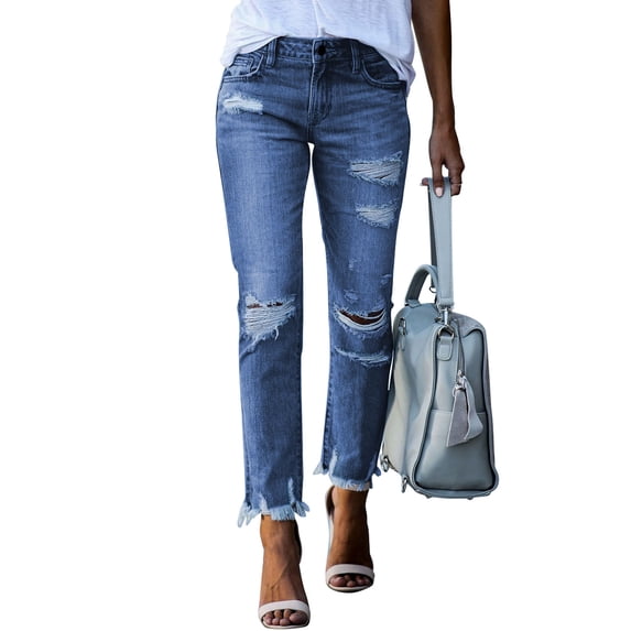 Asyoly Womens Slim Fit Ripped Denim Pants Distressed Skinny Jeans