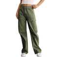 thumbnail image 1 of Asyoly Womens Solid High Waisted Cargo Pants Wide Leg Casual Pants Combat Military Trouser with 6 Pockets US 4-18, 1 of 7