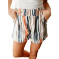 thumbnail image 1 of Asyoly Womens Striped Shorts for Summer Casual Vintage Washed Elastic Frill Waist Shorts with Pocket, 1 of 8