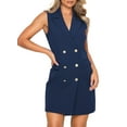 thumbnail image 1 of Asyoly Womens Summer Solid V Neck Sleeveless Blazer Dress Casual Work Office Double Breasted Blazer Dresses with Pockets, 1 of 5