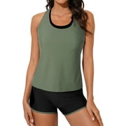 Asyoly Womens Tankini Swimsuits 3 Piece Bathing Suits Tummy Control Swimming Suits for Summer Green S