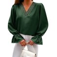 thumbnail image 1 of Asyoly Womens Tops Sex V Neck Lace Panel Long Sleeve Sweatshirt Pullover Top Elegant Solid Color Blouse, 1 of 3