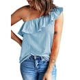 thumbnail image 1 of Asyoly Womens Tops Solid Color One Shoulder Blouse Ruffled Tunic Shirts Sleeveless Loose Tank Top S-XL, 1 of 7