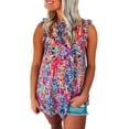 thumbnail image 1 of Asyoly Womens Tops Summer Casual Sleeveless Shirts Loose Fit V Neck T Shirts Floral Side Split Tanks, 1 of 7