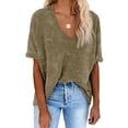 thumbnail image 1 of Asyoly Womens Tops Summer Plus Size V Neck Shirts Short Sleeve Waffle Knit Shirts Cotton T Shirts Solid Color Loose Tee Blouse, 1 of 6
