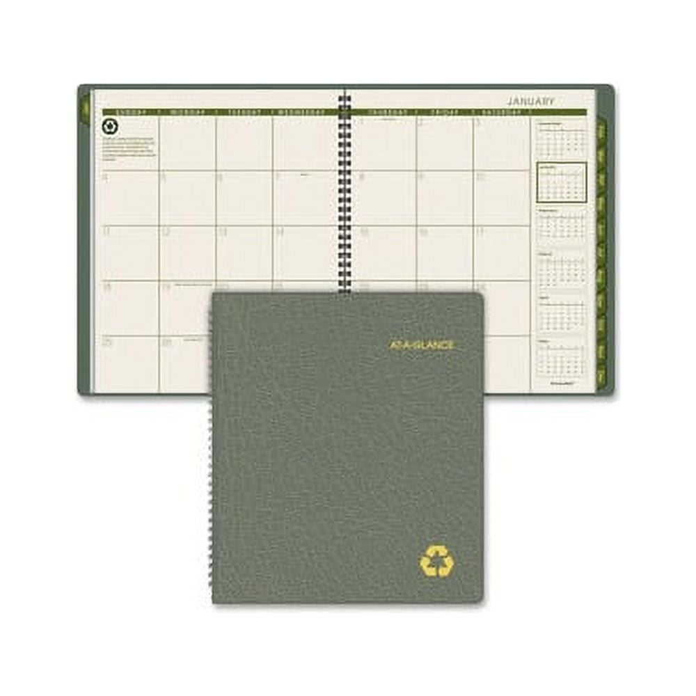 At-A-Glance 100% PCW Monthly Planner Julian Dates - Monthly - 1.1 Year - January 2022 till January 2023 - 1 Month Double Page Layout - 9" x 11" Sheet Size - Wire Bound - Desktop - Green - Paper, Simul