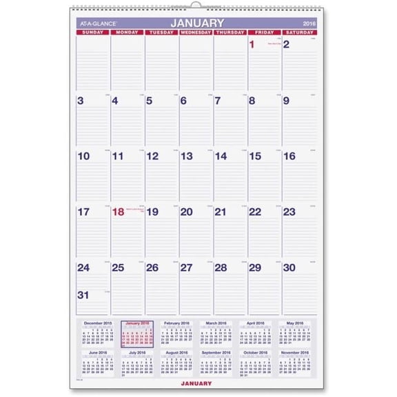 At A Glance 20 x 30 in. Recycled Monthly Wall Calendar