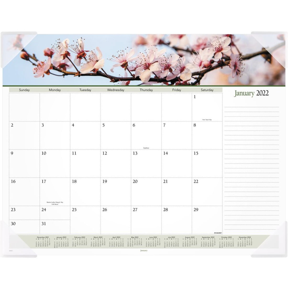 At-A-Glance 2022 Floral Panoramic Monthly Desk Pad, Large, 21 3/4" x 17"