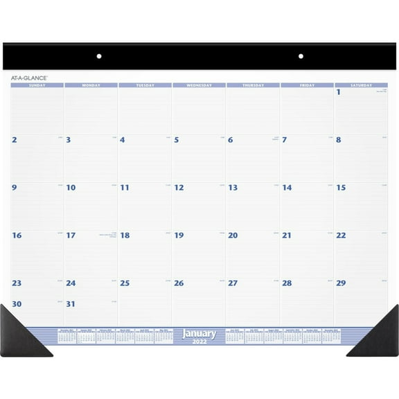 At-A-Glance 2022 Monthly Desk Pad Calendar, Blue/Gray, Large, 24" x 19"