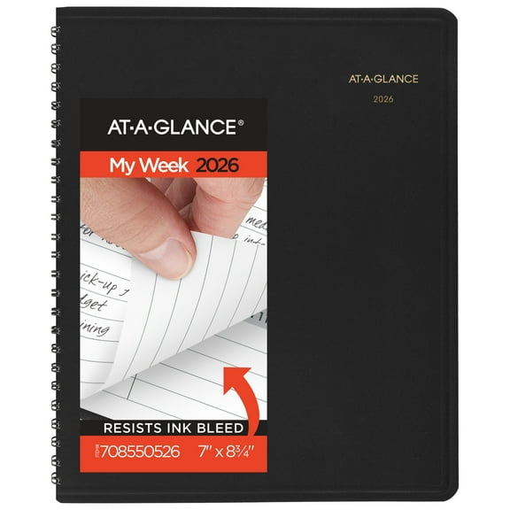 AT-A-GLANCE 2026 Open Scheduling Weekly Planner Black Medium 6 34 x 8 34 -