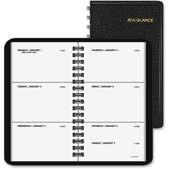At A Glance AAG7003505 2.5 x 4.5 in. Weekly Pocket Planner, Simulated Leather - Black
