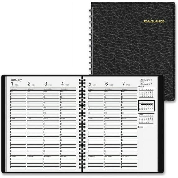 At A Glance AAG7086505 7 x 8 in. Weekly Appointment Book, Simulated Leather - Black