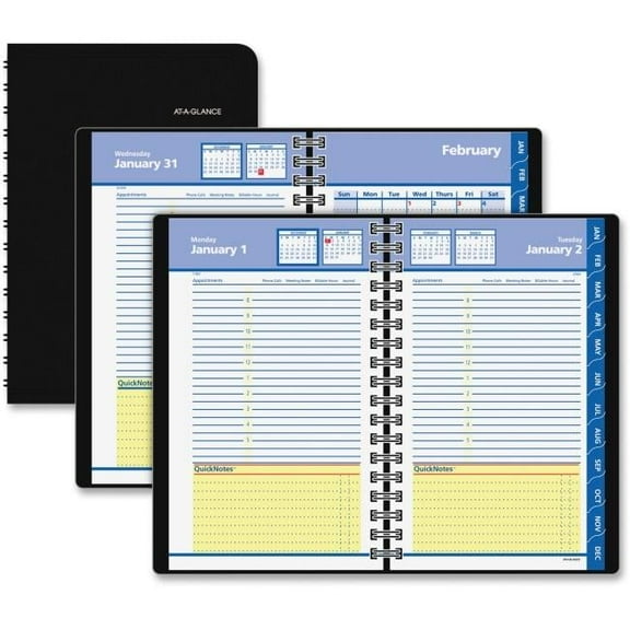 At A Glance AAG760405 5 x 8 in. Daily & Monthly Appointment Book, Black