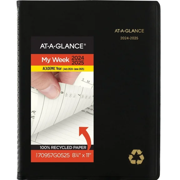 At A Glance Black Academic Planner 2024 2025 Eco Friendly Weekly Monthly Orga...
