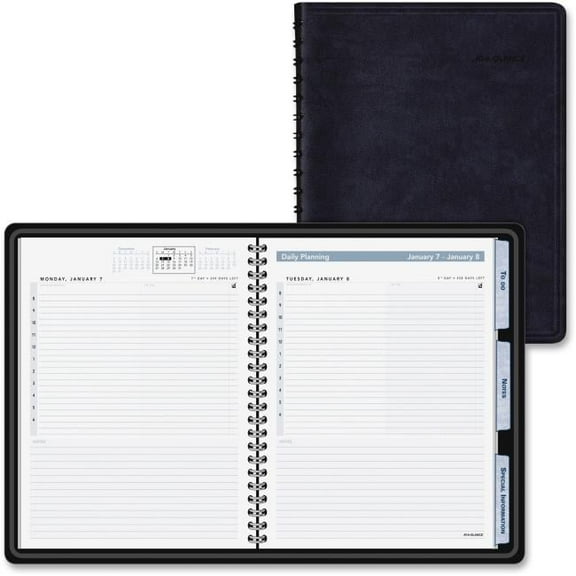 At A Glance Daily Action Appointment Book Tabbed, Simulated Leather - Black