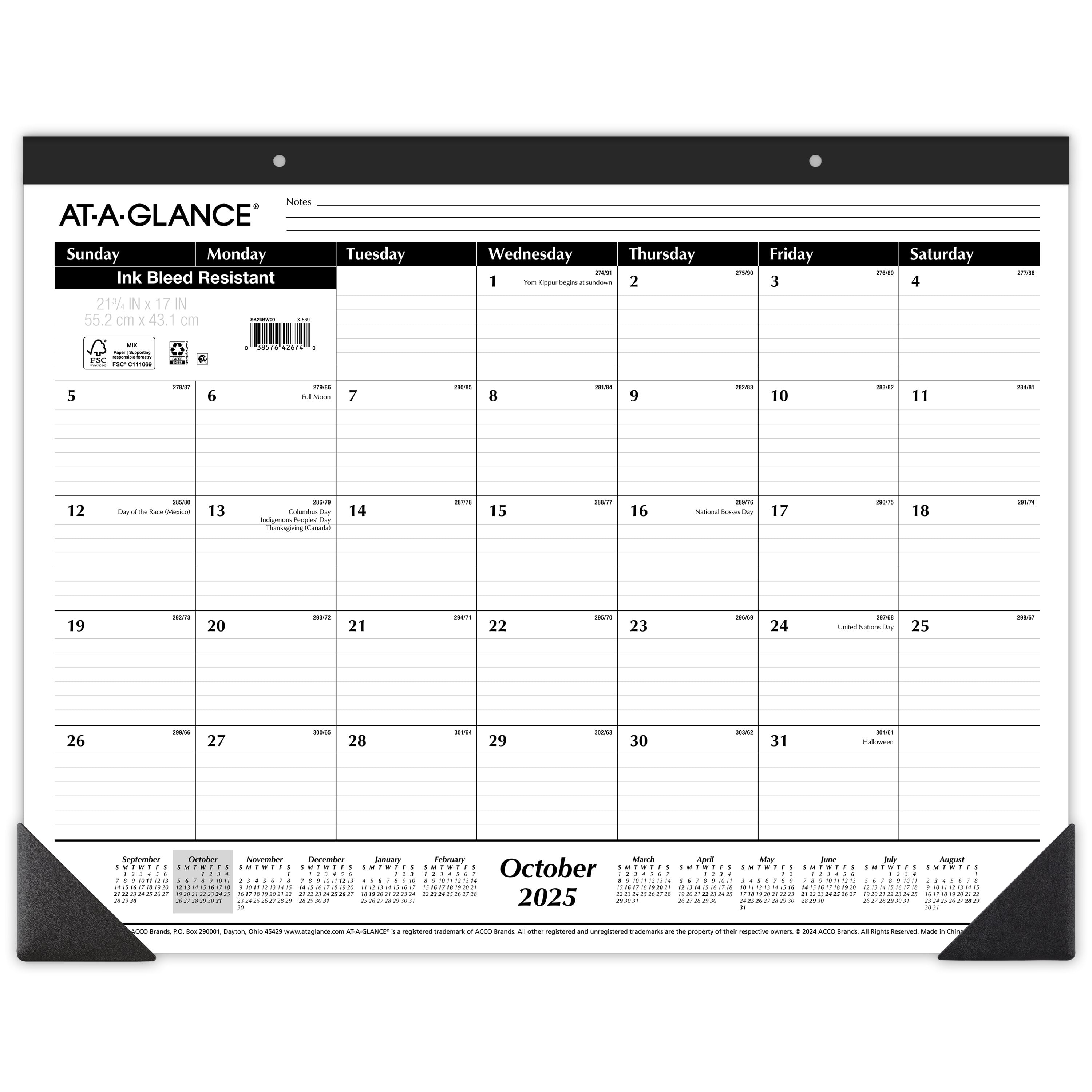 AT-A-GLANCE 2026 Monthly Desk Pad Calendar, 21.75" x 17"