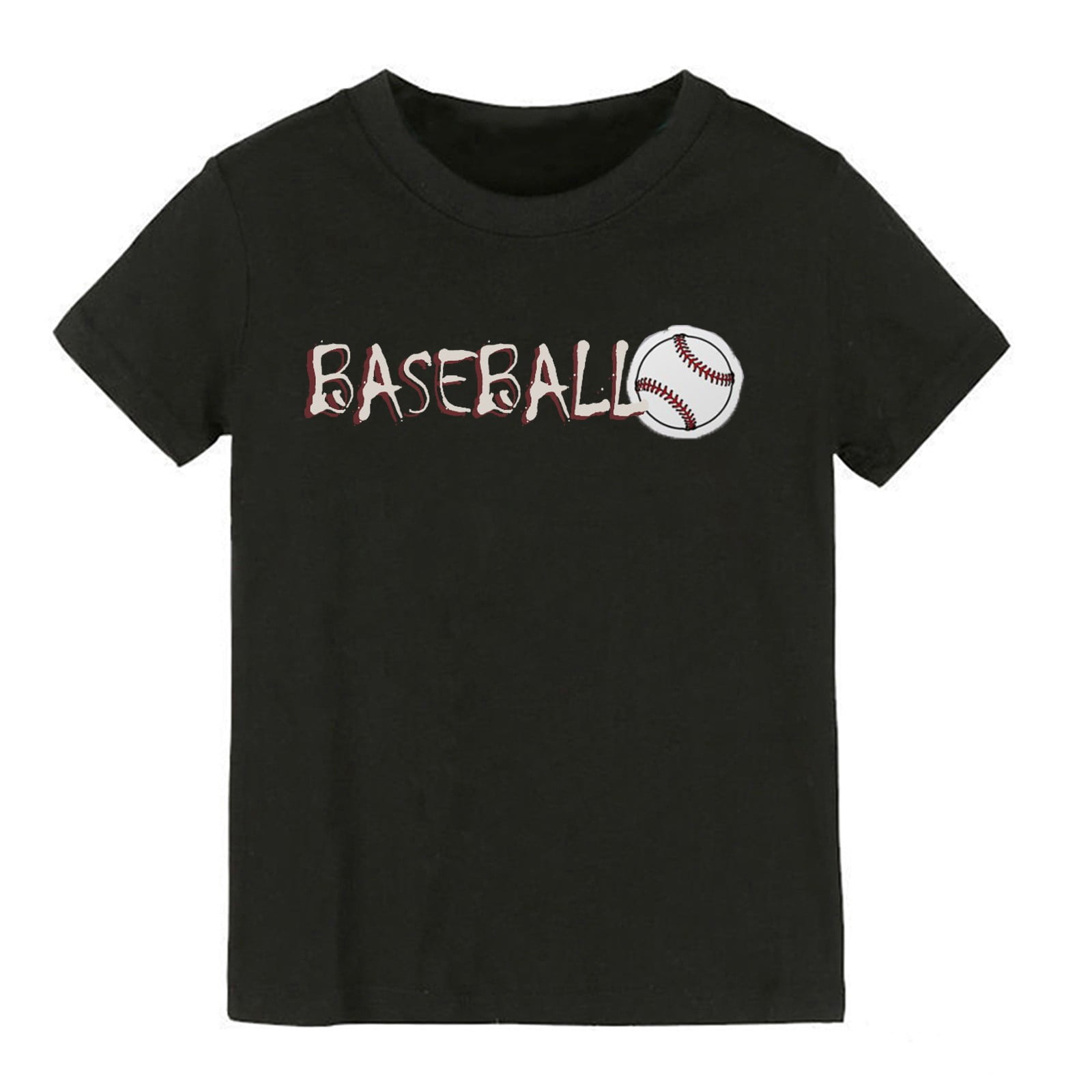 LNMQLPDBS Girls Short Sleeve Tops Boys Crewneck Loose Shirts Cartoon Baseball Letters Pattern Print Tshirts Baby Boy Summer Clothes for Beach Vacation School Black 12-18 Months