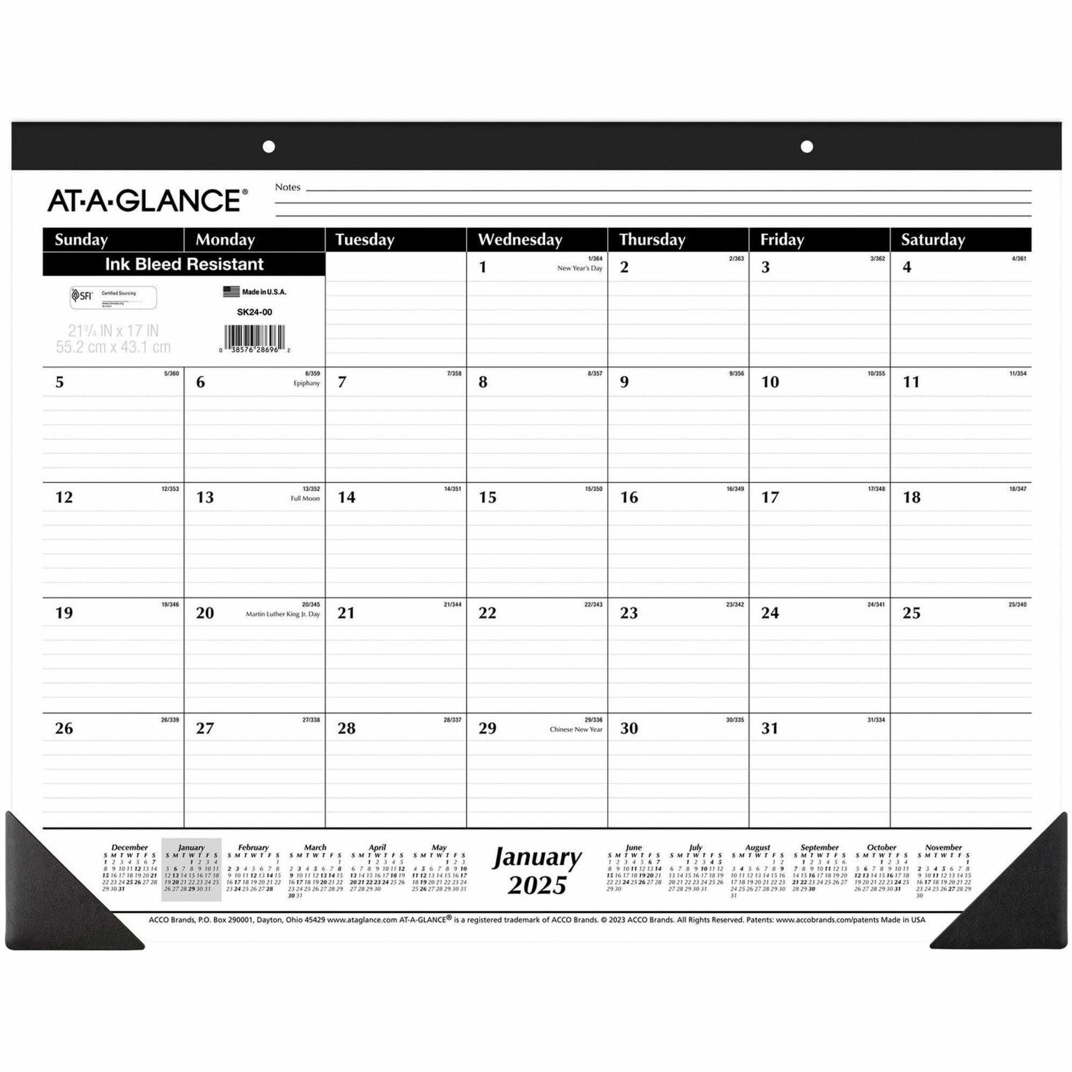 Black and White Paper Monthly Desk Pad Calendar, 21.73 x 17 inches