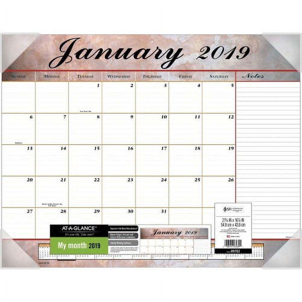 At-A-Glance Monthly Desk Pad Julian Dates - Monthly - 1 Year - January 2022 till December 2022 - 1 Month Single Page Layout - 22" x 17" Sheet Size - 2.43" x 2.25" Block - Desk Pad - Rose, Gray, Burgun
