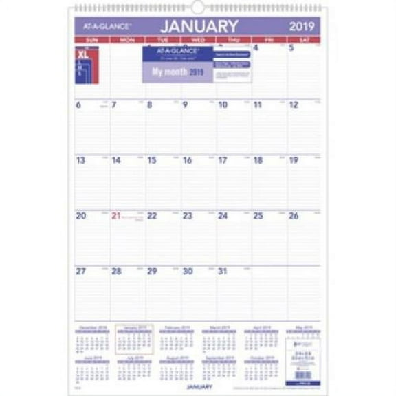 At-A-Glance Monthly Wall Calendar with Ruled Daily Blocks, 20 x 30, White, 2020 - White