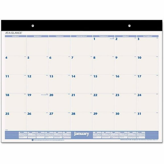 At-A-Glance Products B1250199 22 x 17 in. Desk Pad - Black Binding - Jan to Dec - 2025 - White